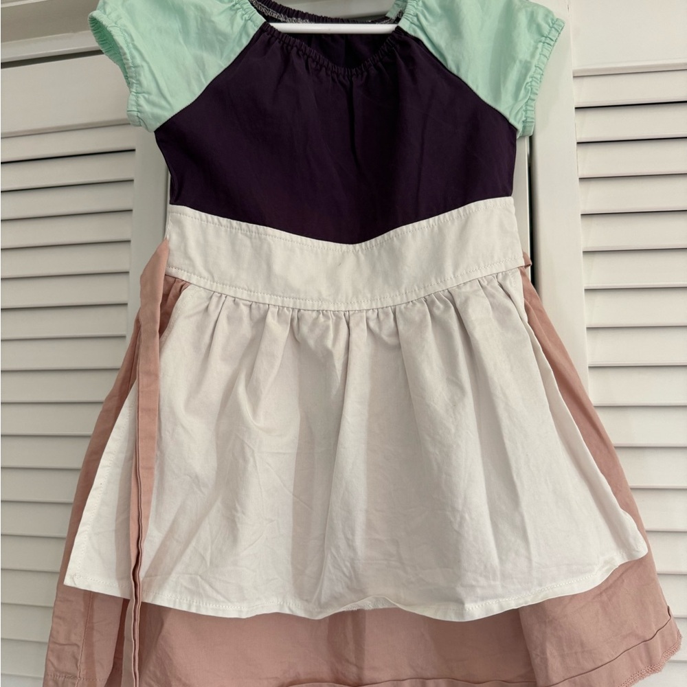 Girls Cinderella Colorblock Cotton Dress in Mint, Brown & Blush